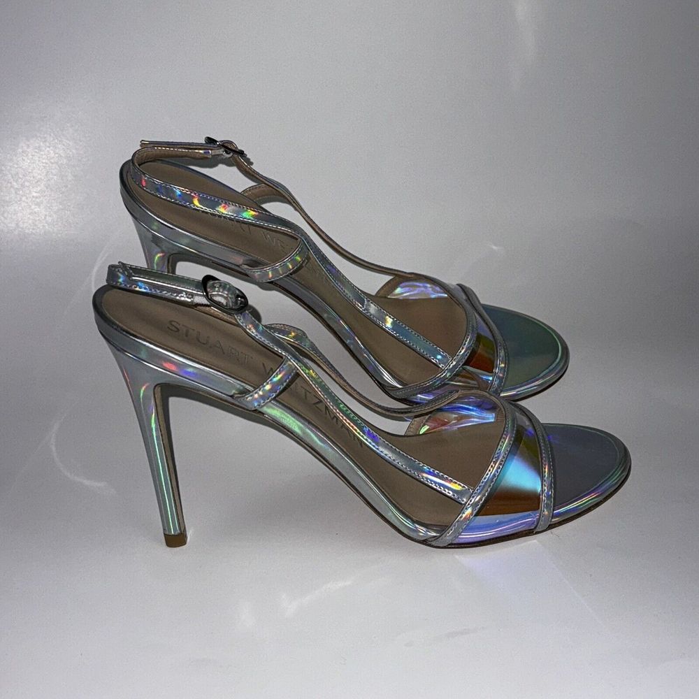 Stuart Weitzman 4" Inch Heels Silver Stilettos Women's US 8 EU 38.5